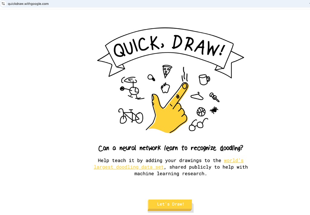 Quick Draw landing page with Let’s Draw button