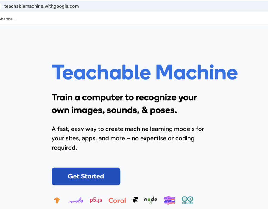 Teachable Machine home screen — Train a computer to recognize your own images, sounds, & poses